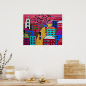 MEXICAN PUEBLO III TOWN PRISARTS PAINTING POSTER (Keuken)