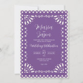 Mexican Purple Papel Picado Traditional Wedding Kaart (Voorkant)