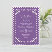 Mexican Purple Papel Picado Traditional Wedding Kaart (Staand voorkant)