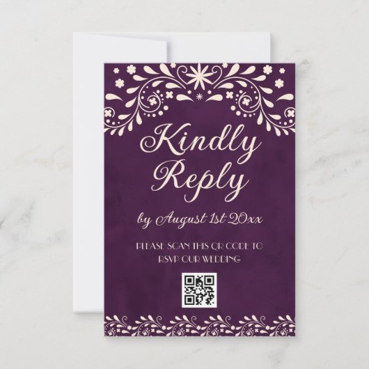 Mexican Purple Talavera Wedding QR code RSVP Kaartje (Voorkant)