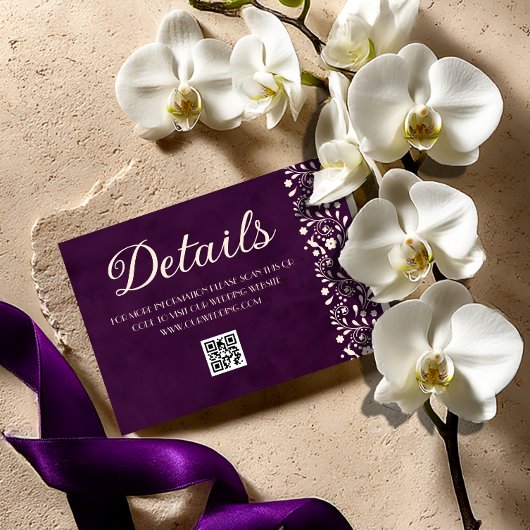 Mexican Purple Wedding Details QR code Informatiekaartje
