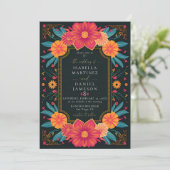 Mexican Rancho Elegant Bold Flowers Lijst Wedding Kaart (Staand voorkant)