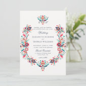 Mexican Rancho Floral Lijst Elegant Crest Wedding Kaart (Staand voorkant)