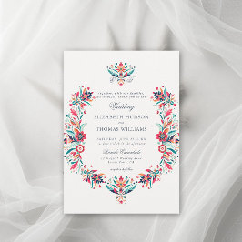 Mexican Rancho Floral Lijst Elegant Crest Wedding Kaart