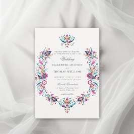 Mexican Rancho Floral Lijst Formal Crest Wedding Kaart
