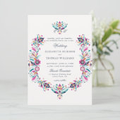Mexican Rancho Floral Lijst Formal Crest Wedding Kaart (Staand voorkant)