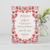 Mexican Red Burgundy Rose Floral Botanical Wedding Kaart (Staand voorkant)