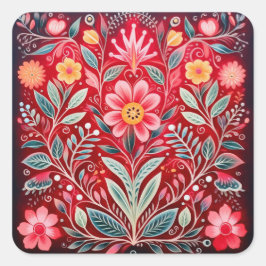 Mexican Red Flowers Design Stickers