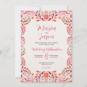 Mexican Red Pink Floral Botanical Romantic Wedding Kaart (Voorkant)