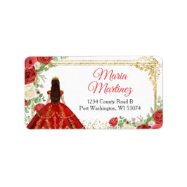 Mexican Red Roses Princess Quinceanera Address Etiket