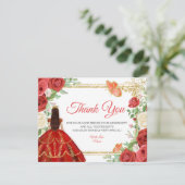 Mexican Red Roses Princess Quinceanera Butterfly Bedankkaart (Staand voorkant)