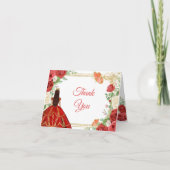 Mexican Red Roses Princess Quinceanera Folded Bedankkaart (Voorkant)