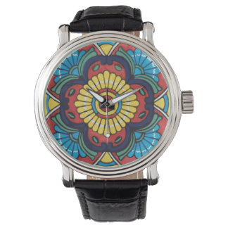 Mexican red talavera tile horloge