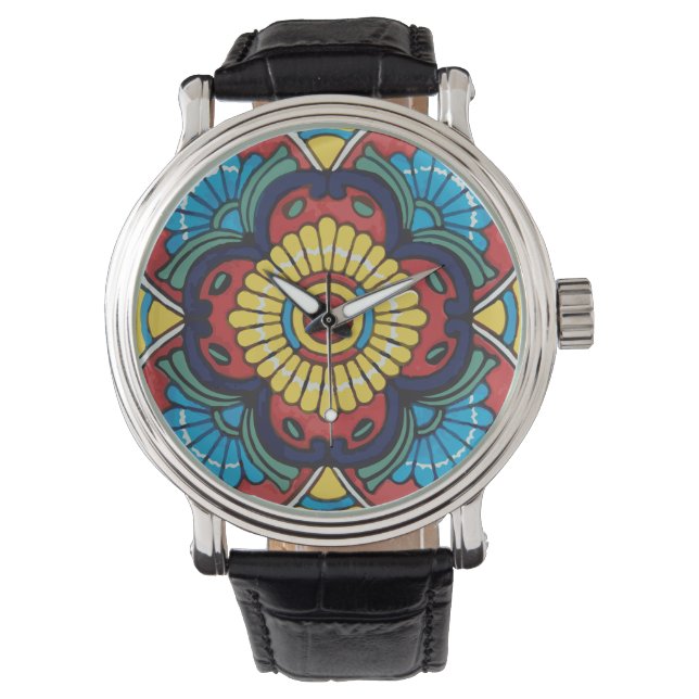 Mexican red talavera tile horloge (Voorkant)