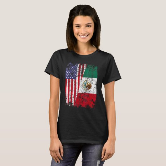 MEXICAN ROOTS Half-American Flag MEXICO T-shirt (Voorkant volledig)