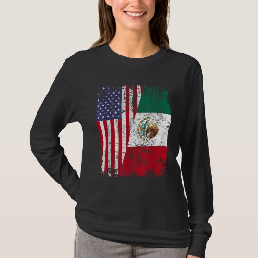 MEXICAN ROOTS Half-American Flag MEXICO T-shirt (Voorkant)