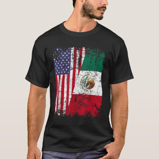 MEXICAN ROOTS Half-American Flag MEXICO T-shirt (Voorkant)