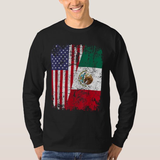 MEXICAN ROOTS Half-American Flag MEXICO T-shirt (Voorkant)