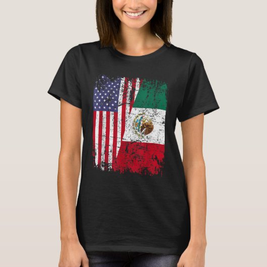 MEXICAN ROOTS Half-American Flag MEXICO T-shirt (Voorkant)
