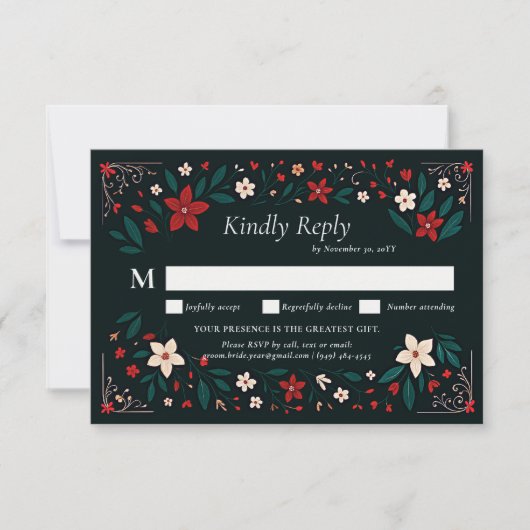 Mexican Rustic Elegant Christmas Red Wedding RSVP (Voorkant)