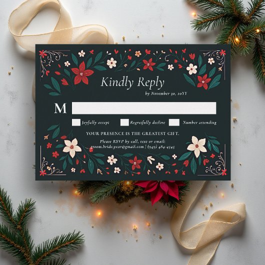 Mexican Rustic Elegant Christmas Red Wedding RSVP Kaartje