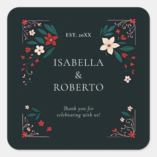 Mexican Rustic Elegant Christmas Red Wedding Vierkante Sticker (Voorkant)