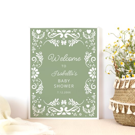 Mexican Sage Green Baby shower Welkom Poster