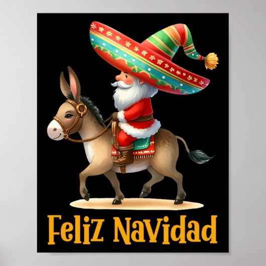 Mexican Santa Riding Donkey Christmas Navidad Mexi Poster (Voorkant)