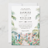 Mexican Scenery Palm Destination QR Code Wedding Kaart (Voorkant)