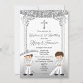 Mexican Silver Twin Boy Baptism and Birthday Kaart (Voorkant)
