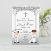 Mexican Silver Twin Boy Baptism and Birthday Kaart (Staand voorkant)