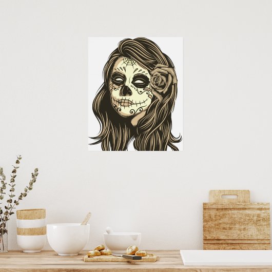 Mexican Skull Girl Poster (Keuken)