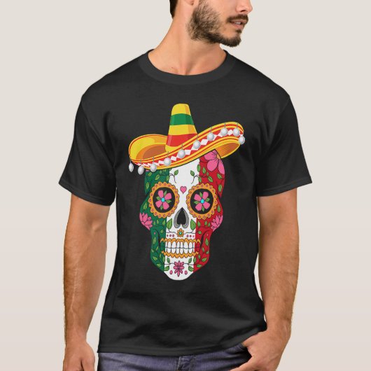 Mexican Skull Sombrero Cinco De Mayo T-shirt (Voorkant)