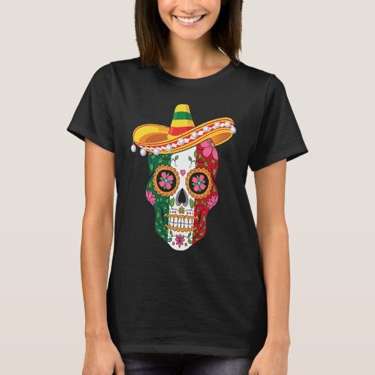 Mexican Skull Sombrero Cinco De Mayo T-shirt (Voorkant)