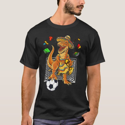 Mexican Soccer Rex Dinosaur Mexico Flag Futbol 202 T-shirt (Voorkant)
