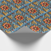 Mexican Spanish Floral Sinaasappel Blue Tegel Patt Cadeaupapier (Hoek)