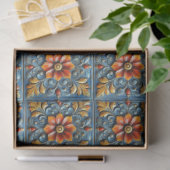Mexican Spanish Floral Sinaasappel Blue Tegel Patt Tissuepapier (Geschenk)