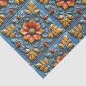 Mexican Spanish Floral Sinaasappel Blue Tegel Patt Tissuepapier (Detail)
