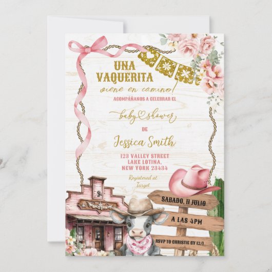 Mexican Spanish Girl Little Cowgirl Baby Shower Kaart (Voorkant)