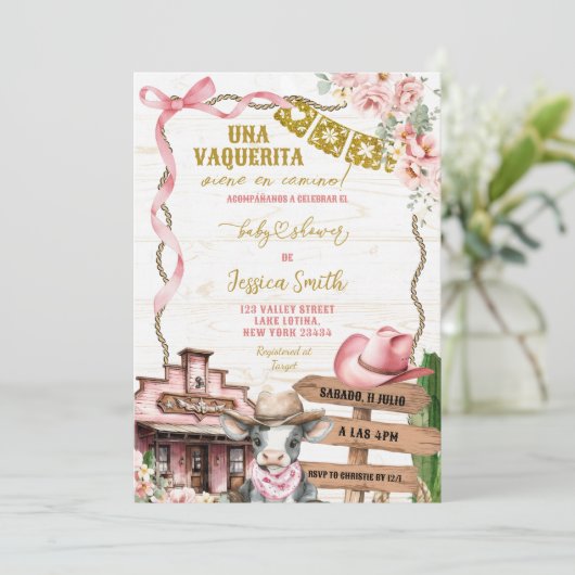 Mexican Spanish Girl Little Cowgirl Baby Shower Kaart (Staand voorkant)