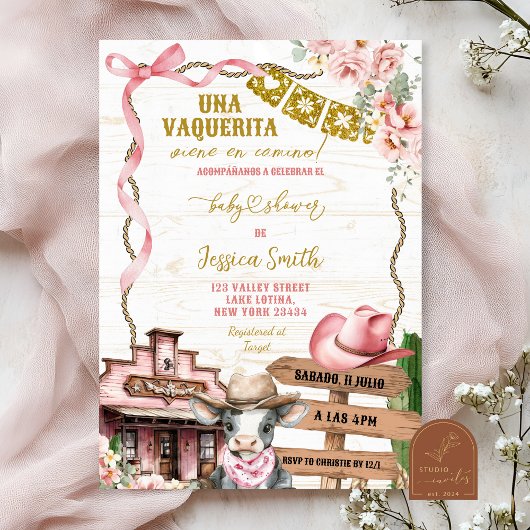 Mexican Spanish Girl Little Cowgirl Baby Shower Kaart