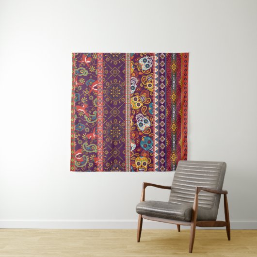 Mexican style traditional fabric patchwork abstrac wandkleed (In Situ (horizontaal))