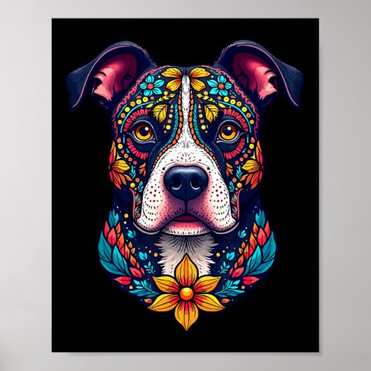 Mexican Sugar Skull Pitbull Dog Dia De Muertos Hal Poster (Voorkant)