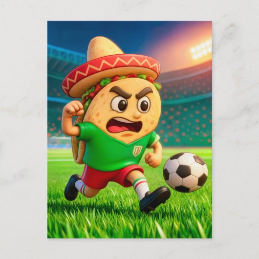 Mexican taco soccer player running across stadium briefkaart (Voorkant)