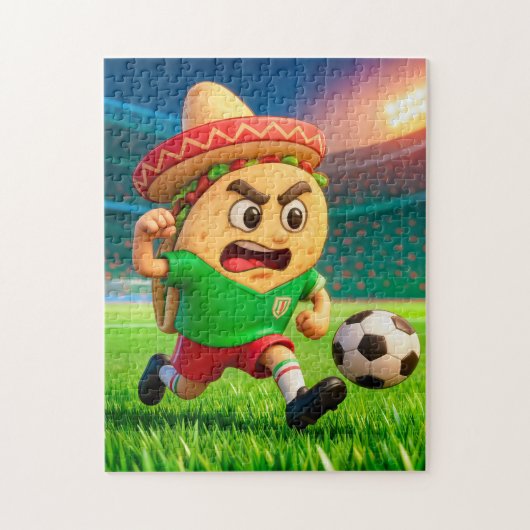 Mexican taco soccer player running across stadium legpuzzel (Verticaal)