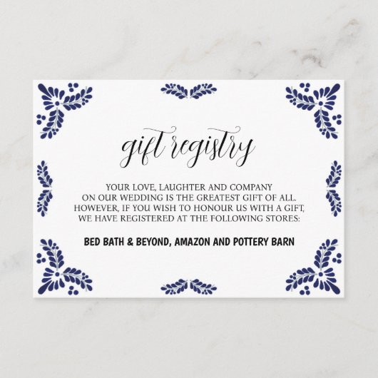 Mexican Talavera Black Floral Minimalist Wedding Informatiekaartje (Voorkant)