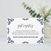 Mexican Talavera Black Floral Minimalist Wedding Informatiekaartje (Staand voorkant)