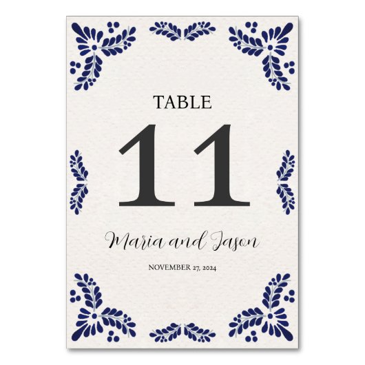 Mexican Talavera Black Floral Minimalist Wedding Kaart (Voorkant)