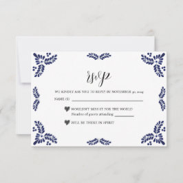 Mexican Talavera Black Floral Minimalist Wedding RSVP Kaartje