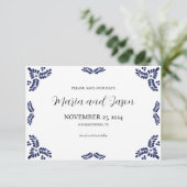 Mexican Talavera Black Floral Minimalist Wedding Save The Date (Staand voorkant)